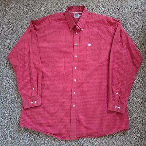 Cinch Button Down‎ Shirt Mens XXL 2XL Red White Check Long Sleeve Casual Western